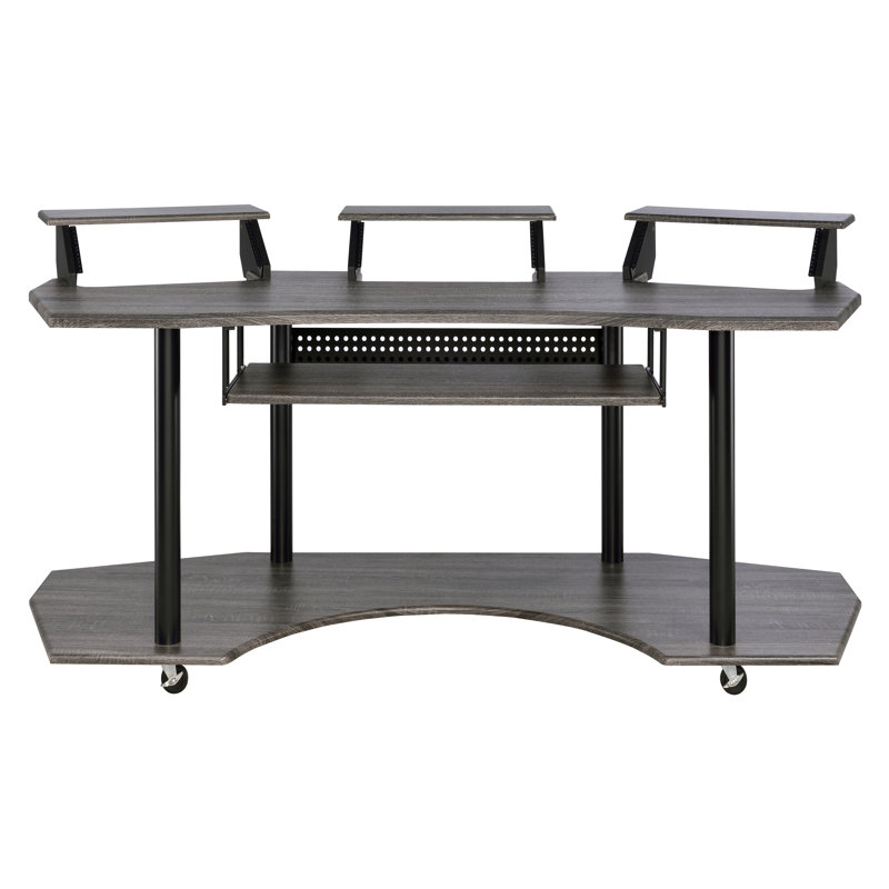Detroit Black Oak Music Recording Studio Desk with 3 Stands